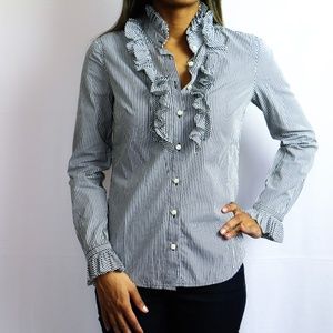 J. Crew Black & White Striped Shirt with Ruffles